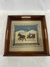 "Over the River and Through the Woods" Cross Stitch Display Tray Wood Glass