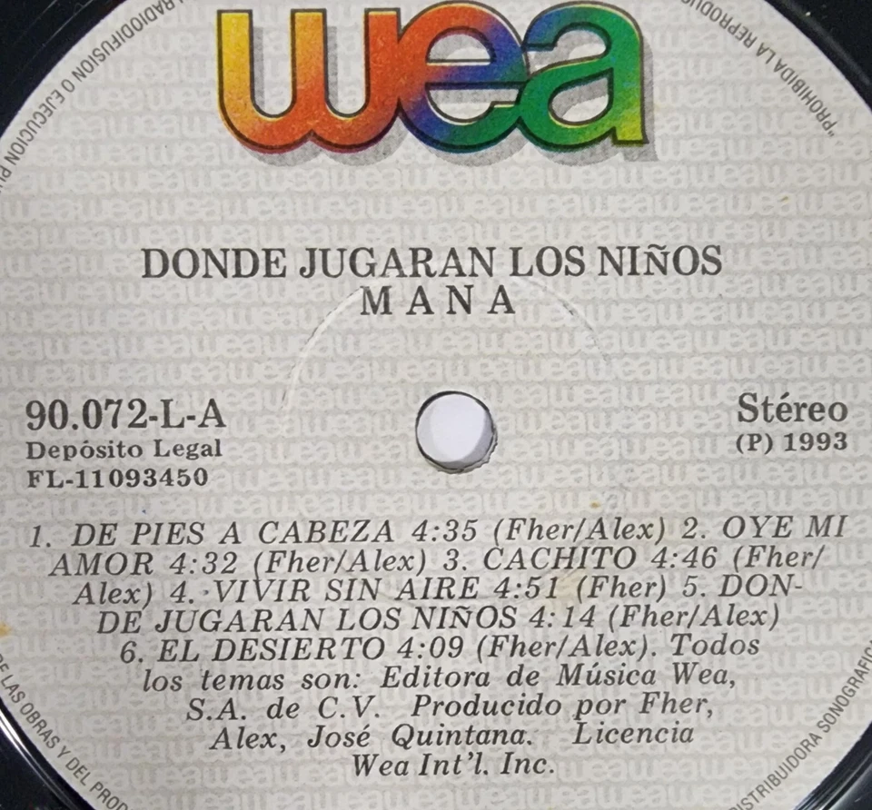 Mana Donde Jugaran Los Niños Lp Vinyl 1993 Rock Latin Pop Venezuela - Image 3 of 4