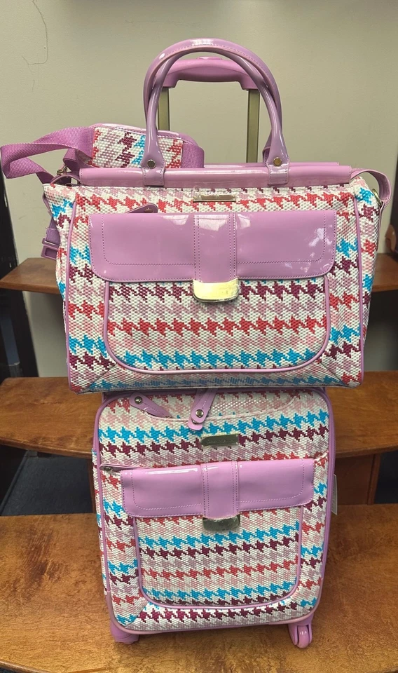 NEW SAMANTHA BROWN HOUNDSTOOTH 2 PIECE SET 20"/TOTE SPRING MULTI COLOR SPINNER - Image 2 of 4