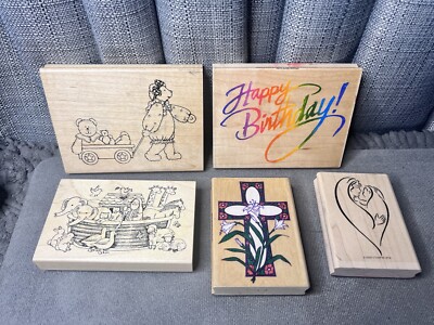 Delafield Stampin Up Large Rubber Stamps Noah Ark Cross Virgin Mary Birthday Lot