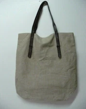 Mark and Graham Natural Linen Fabric Bag Tote Market Bag   Leather Strap