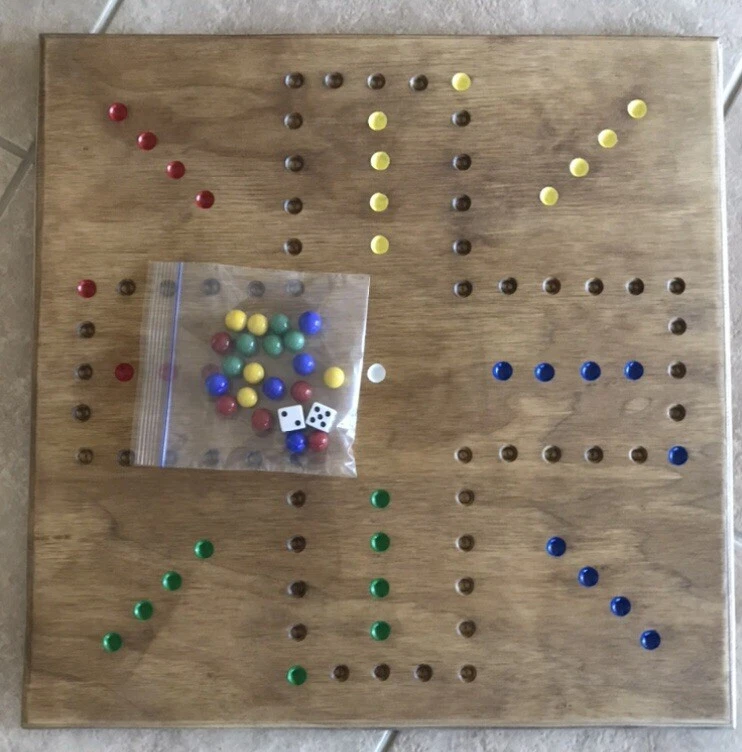 Aggravation Board Game 2 to 4 player. Hand made. Wahoo, Marble Wood gj