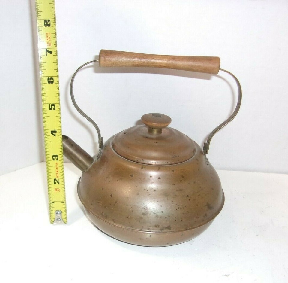 Old Small Copper Tea Pot w/ Wood Handle Antique Vintage eBay