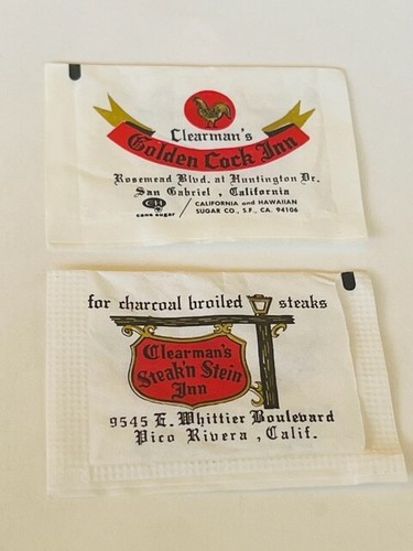 CH sugar packet 1960s ephemera advertising C and H Golden Cock Inn Clearmans CA