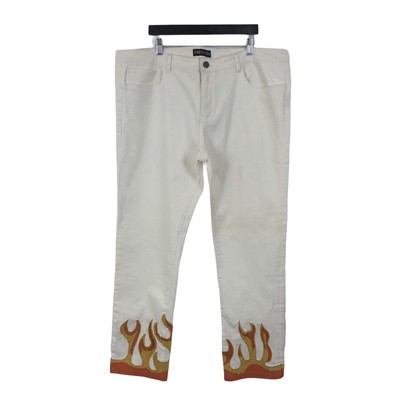 Flame Denim Embroidered White Jeans | eBay