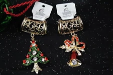 Christmas Tree or Jingle Bell Scarf Ring Gold and Colorful Crystal Holiday Bling