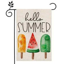  NEW BEAUTIFUL HELLO SUMMER POPSICLE WATERMELON GARDEN FLAG  12'x18
