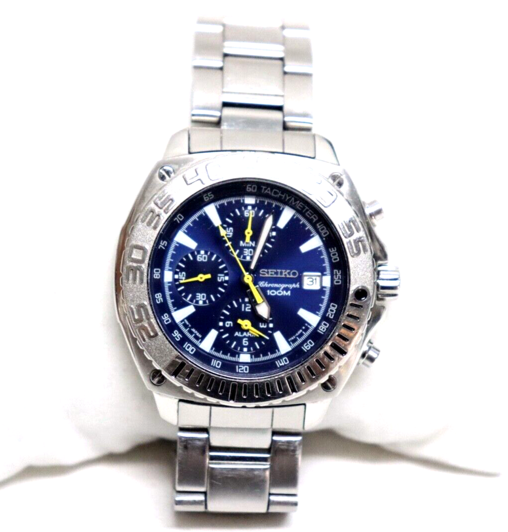 SEIKO Chronograph watch 7T62-0GB0 blue dial watch | eBay