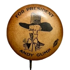 1920s Andy Gump for President 0.75" Celluloid Pinback Button