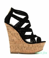Women Lady Strappy High Wedge Heel Platform Evening Sandal Party Causal Shoe Zip