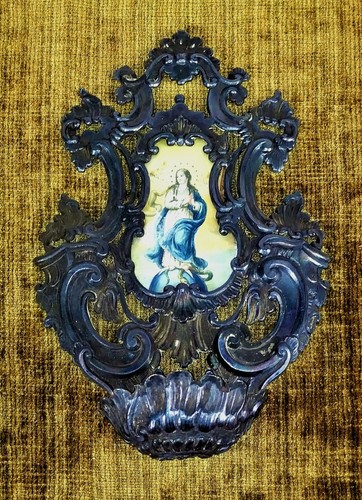 ROCOCO STYLE HOLY WATER FONT. CHISELED SILVER. SPAIN. XIX-XX CENTUR