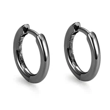 Pure Solid 925 Sterling Silver Black Classic Elegant Small Hoop Earrings