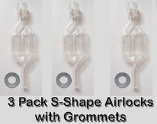 PACK 3 esclusas de aire fermentadoras de burbujas en forma de S con ojal/cerradura de aire HomeBrew vino cerveza