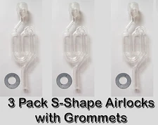 3 PACK S-Shape Bubble Fermentor Airlock w/ Grommet / Air Lock HomeBrew Wine Beer