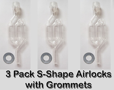 #ad 3 PACK S Shape Bubble Fermentor Airlock w Grommet Air Lock HomeBrew Wine Beer $8.99