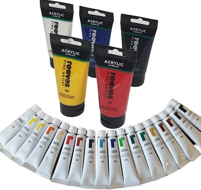 Acrylic Paint Tubes Large Set of 23 I 5 x 75ml + 18 x 12ml | Reeves Artist