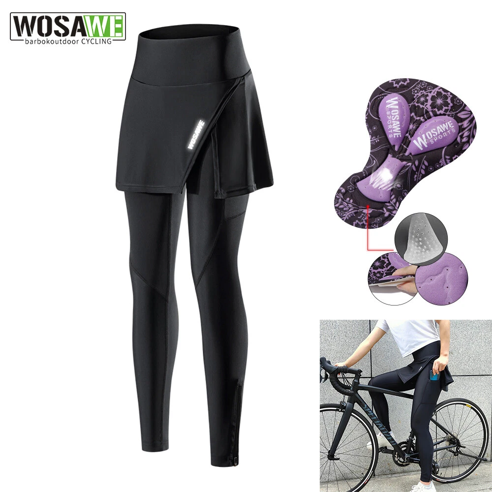 Women's Ladies Bike Racing Tights Long Pants with Short Skirts Gel Padded  Pants