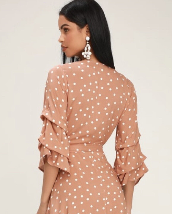 LULUS Wrap Dress Womens XS Pink Midi SOCIALITE POLKA DOT Rusty