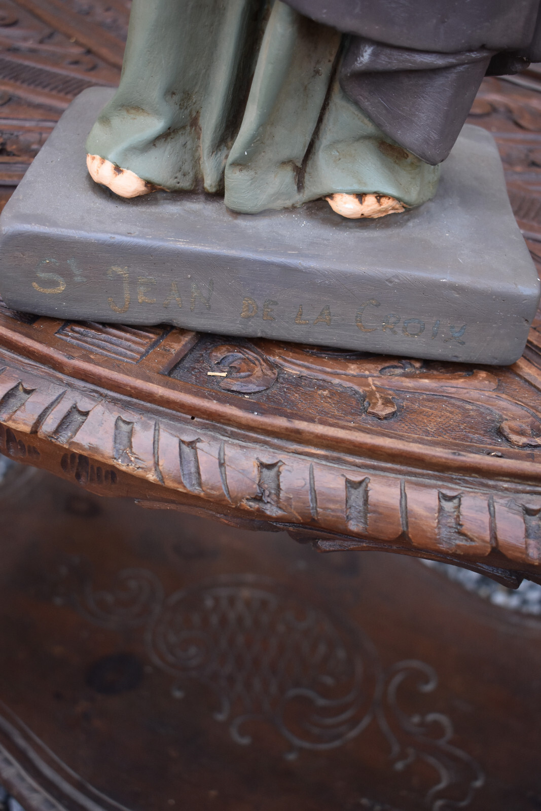 Antique french chalk statue Saint Jean de la Croix rare religious