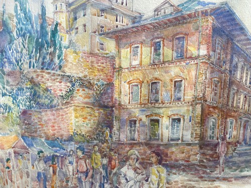Old Badhaus Markthaus Baden Painting Signed Unreadable 1979 Rare - Picture 5 of 10