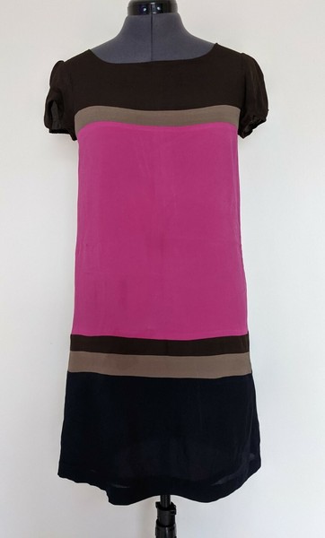 Womens Colour Block Shift Mini Dress Navy Pink Brown Cap Sleeve 10 / M - N.Y.L.A