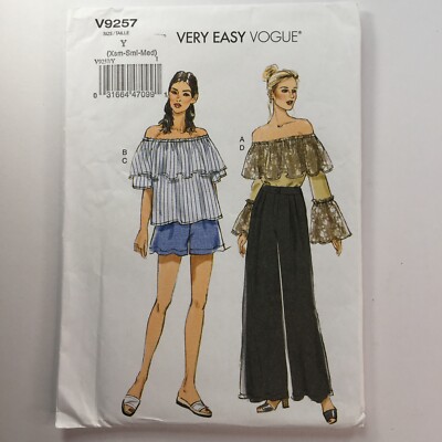 Vogue 9257 Off Shoulder Top Boho Festival Loose Hose Damen Neu Uncut Muster