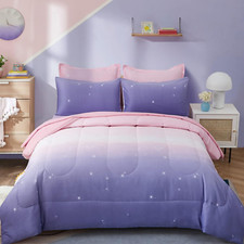 Girls Comforter Set Twin Size 6 Pieces Bed in a Bag Colorful Ombre Pink Purple R
