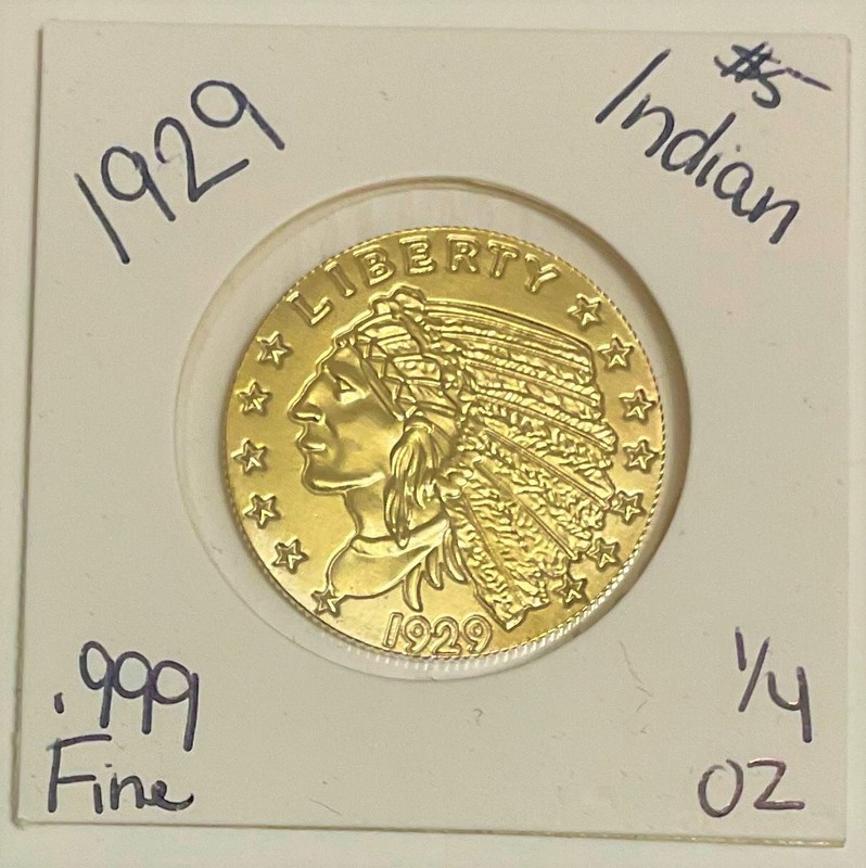 Superb 1/4 ounce .999 fine GOLD Clad 1929 Incuse Indian Commemorative Coin #B773