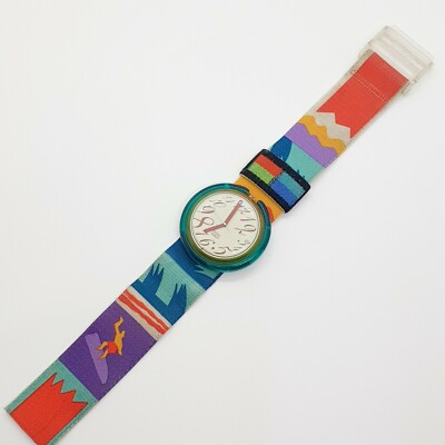 1992 Funky Colorful Swatch Pop Watch, Vintage Red Green Purple