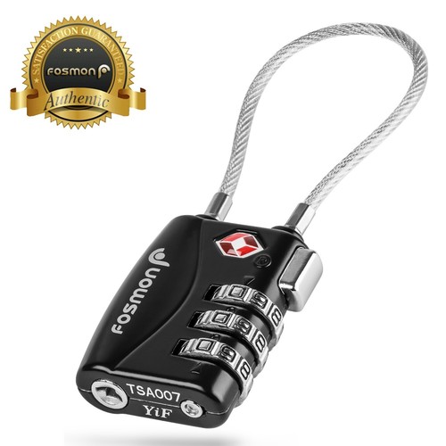 TSA Approved Combination Padlock For Luggage - 3 Digit, Resettable, Black By Fosmon