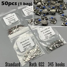 50pcs Dental Orthodontic Brackets metal Braces Standard Roth Slot 022 345 hooks