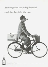 1958 HIRAM WALKER WHISKEY alcohol liquor vintage PRINT AD bicycle pipe smoker