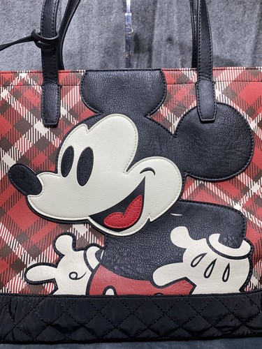 Disney x Loungefly Mickey Mouse Tote Bag Red Black Plaid Print - Picture 2 of 24