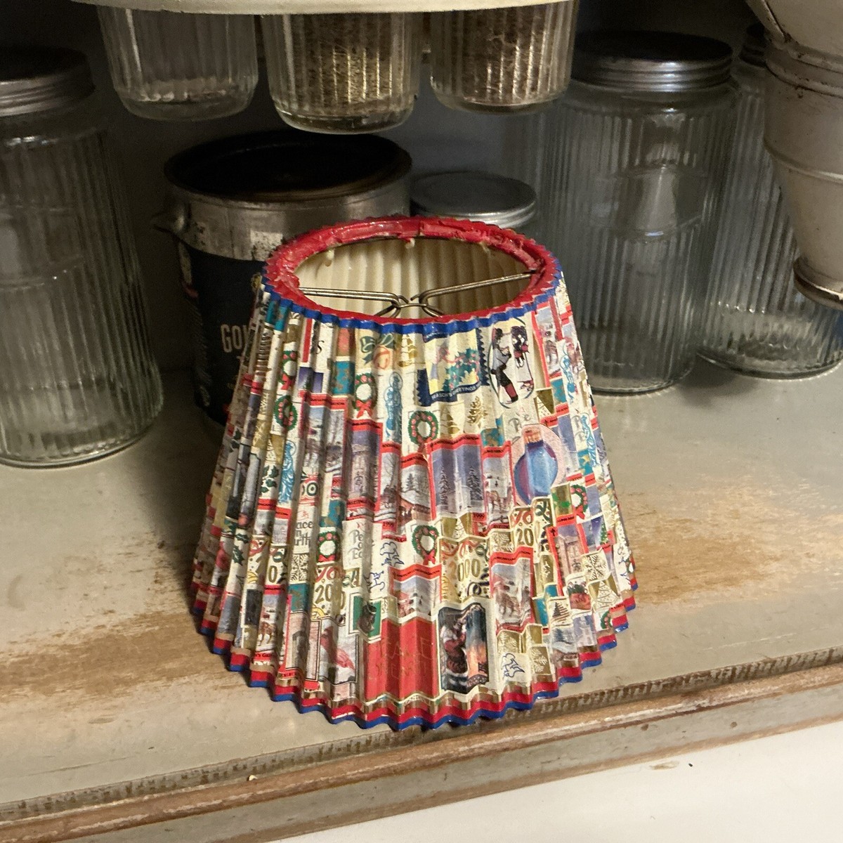 1950's MCM Vintage Christmas White hard Plastic Lampshade Pleated