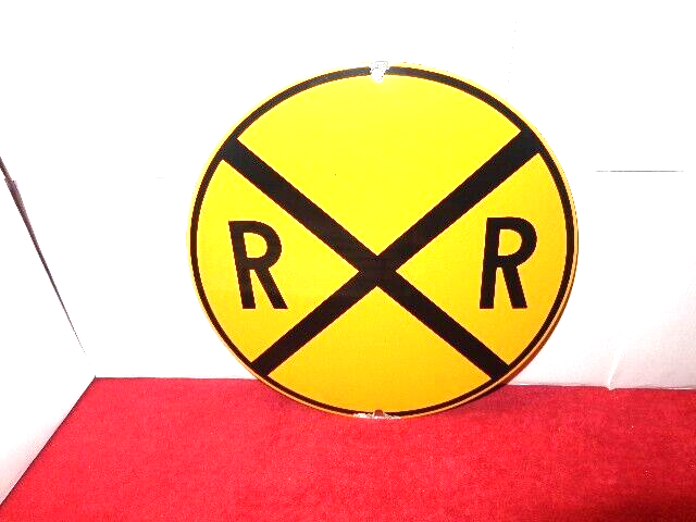 VINTAGE 10 in RAILROAD CROSSING SIGN HEAVY DIE CUT METAL UNIQUE