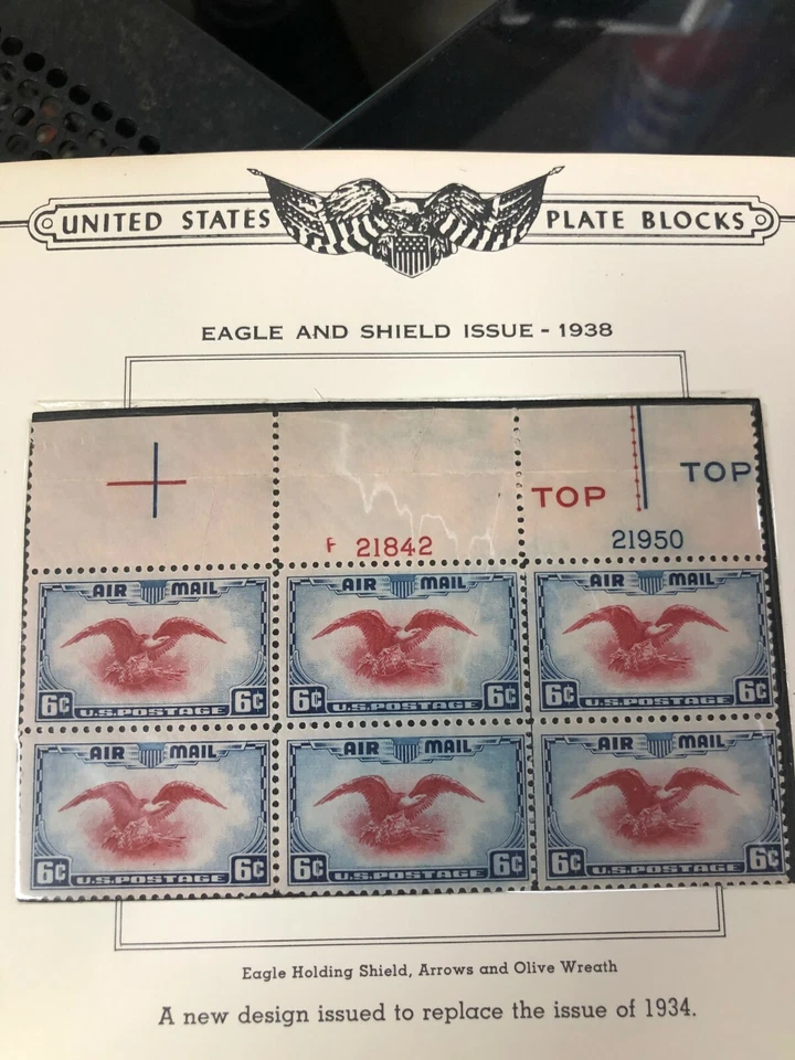 1938 U.S. CLASSIC AIRMAIL 6c Eagle Plt#Blk of 6 w Imp Sc#C23 M/NH/OG* SCARCE! - Image 2 of 4