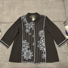 Bob Mackie Coat Womens XL Black Blue Embroidery Wearable Art Western A-line