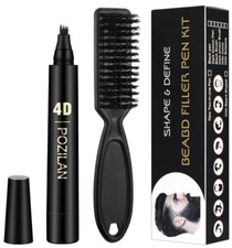 Beard Pencil Filler for Men Black with Bristle Beard Brush, Water Proof Micro-Fo