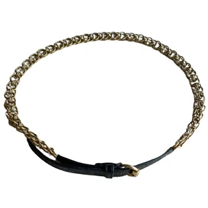 Vintage Rare Ancienne Gucci Ceinture Cuir Or Noir Chaîne Ceinture Femme 202408M