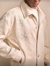 Giacca Cappotto Uomo Lusso Diamante Strass Moda Avorio Alta Qualità Nuovo