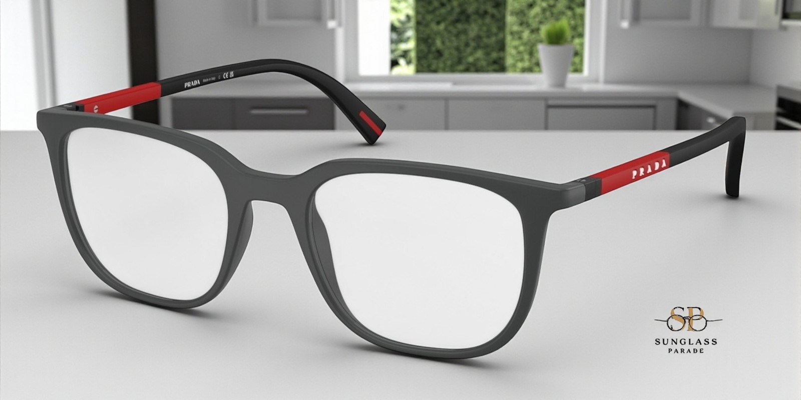 PRADA LINEA ROSSA PS 04RV UFK1O1 Grey Rubber Demo Lens 50 mm Men's Eyeglasses