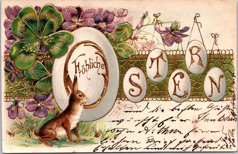 PC6616 Happy Easter Greetings Frohliche Ostern Bunny Rabbit Egg Holiday Postcard