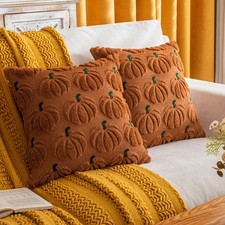 Pumpkin Fall Decorative Throw Pillow Covers 20"x20", Set of 2 Rust Green Soft...