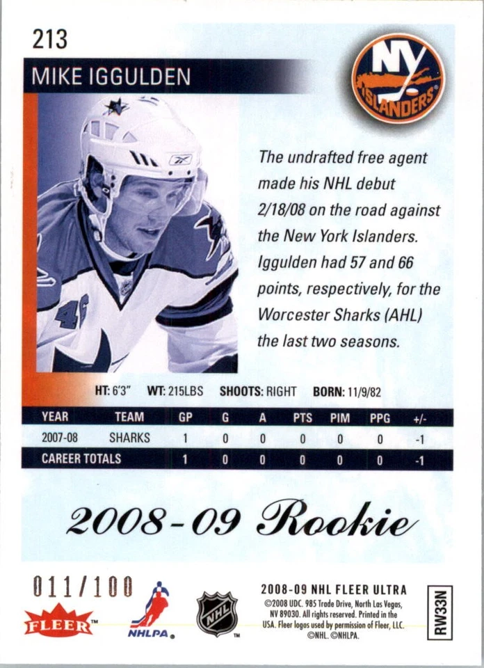 2008-09 Ultra Ice Medallion #213 Mike Iggulden /100 - HKY - Image 2 of 2
