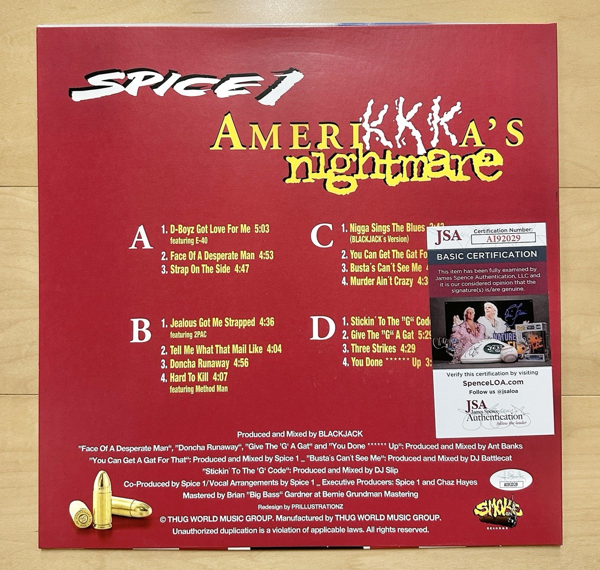Spice 1 Autograph Signed AmeriKKKa's Nightmare Vinyl JSA Rap Hip