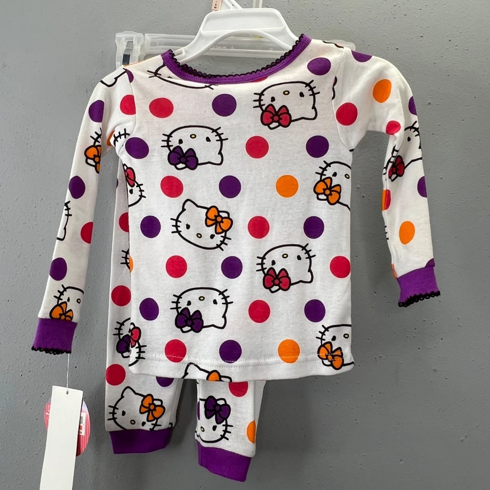 Conjunto de Pijama Hello Kitty Halloween 12 Meses 2 Piezas Pantalones Camisa Naranja Púrpura Nuevo con Etiquetas Foto 4 de 4