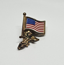 Vintage Flag and Guardian Angel Lapel Pin Metal Small 1"
