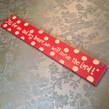 Bible Verse Red Wooden Wall Sign "As for Me and My House We Will Serve The Lord"
