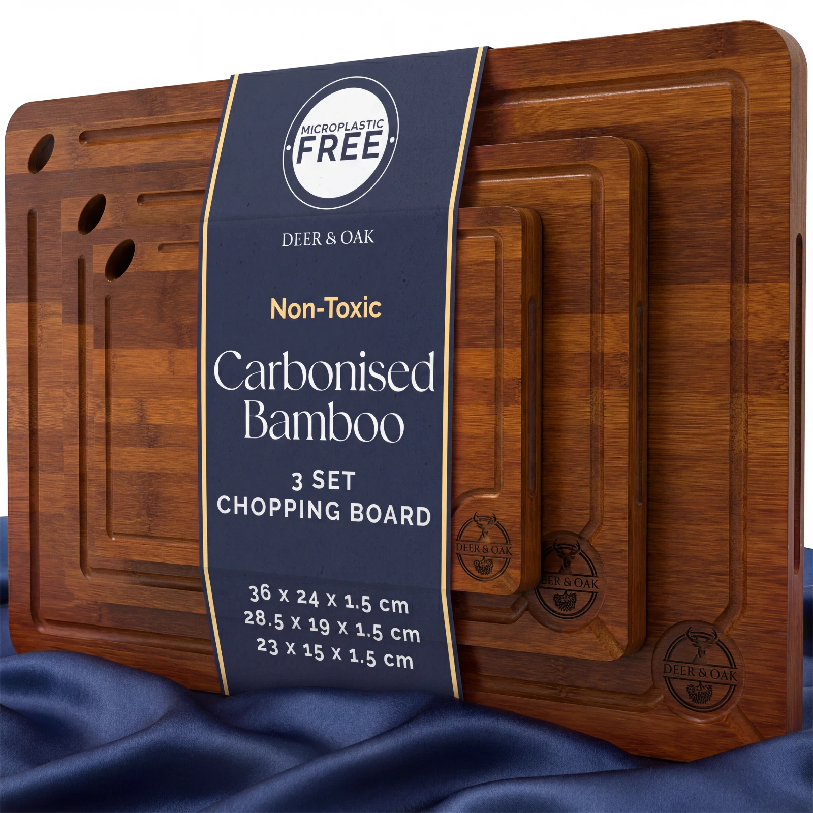 Deer & Oak 3-Piece Bamboo Chopping Board Set – Pre-Oiled Wooden Cutting Boards
Opens in a new window