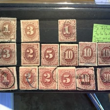 lot of 15 1879 US Postage Due Stamps #JI- J27 Series   1879, 1884, 1891   5 Mint